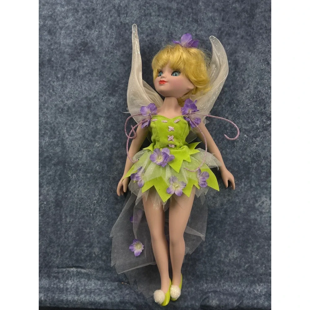 Tinker Bell Inspired Fairy Doll 14 Inch Green Floral Dress Shimmering Wings